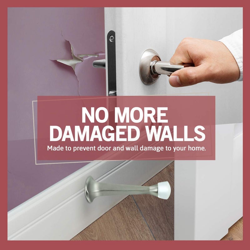 JD Jack N'Drill Jack Nâ€™ Drill 3-Inch Rigid Door Stop (12 Pack) - Heavy Duty Solid Metal Door Stopper | Prevents Wall & Door Damage - Rigid Rubber Tip Door Stop for Kitchen, Bedroom, Office (Satin Nickel) - Image 3